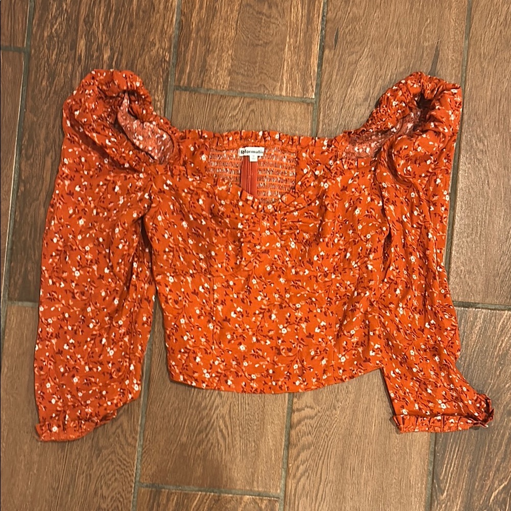Reformation size 0 orange floral puffy sleeve shirt